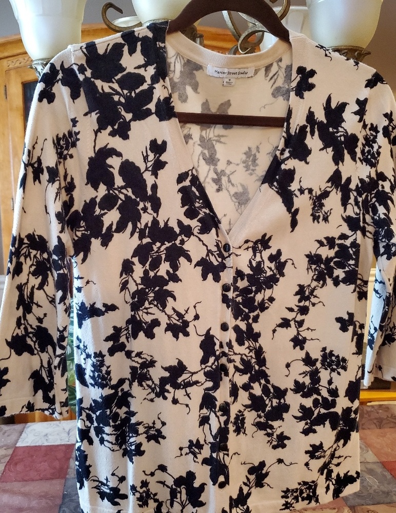 Black and off white cardigan sweater